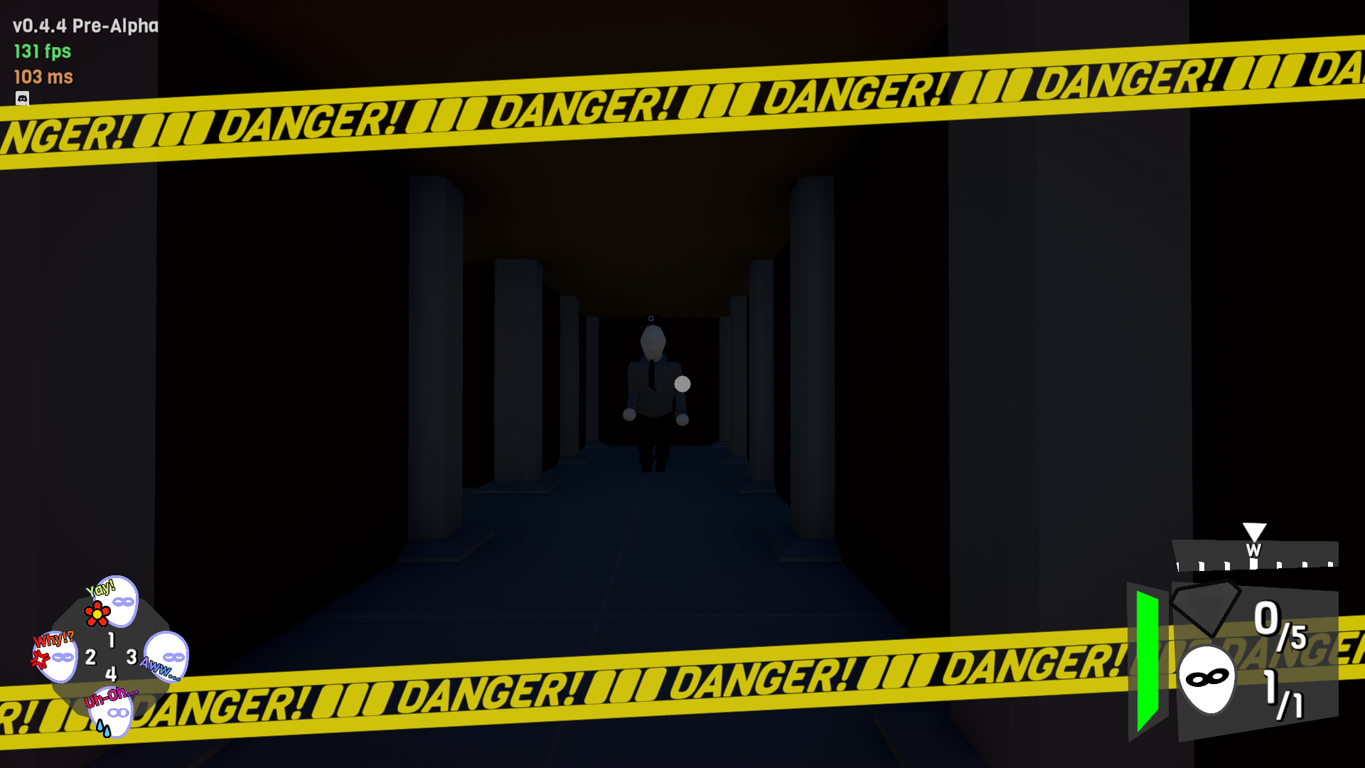 A screenshot of Sneaksters with a guard approaching the player.