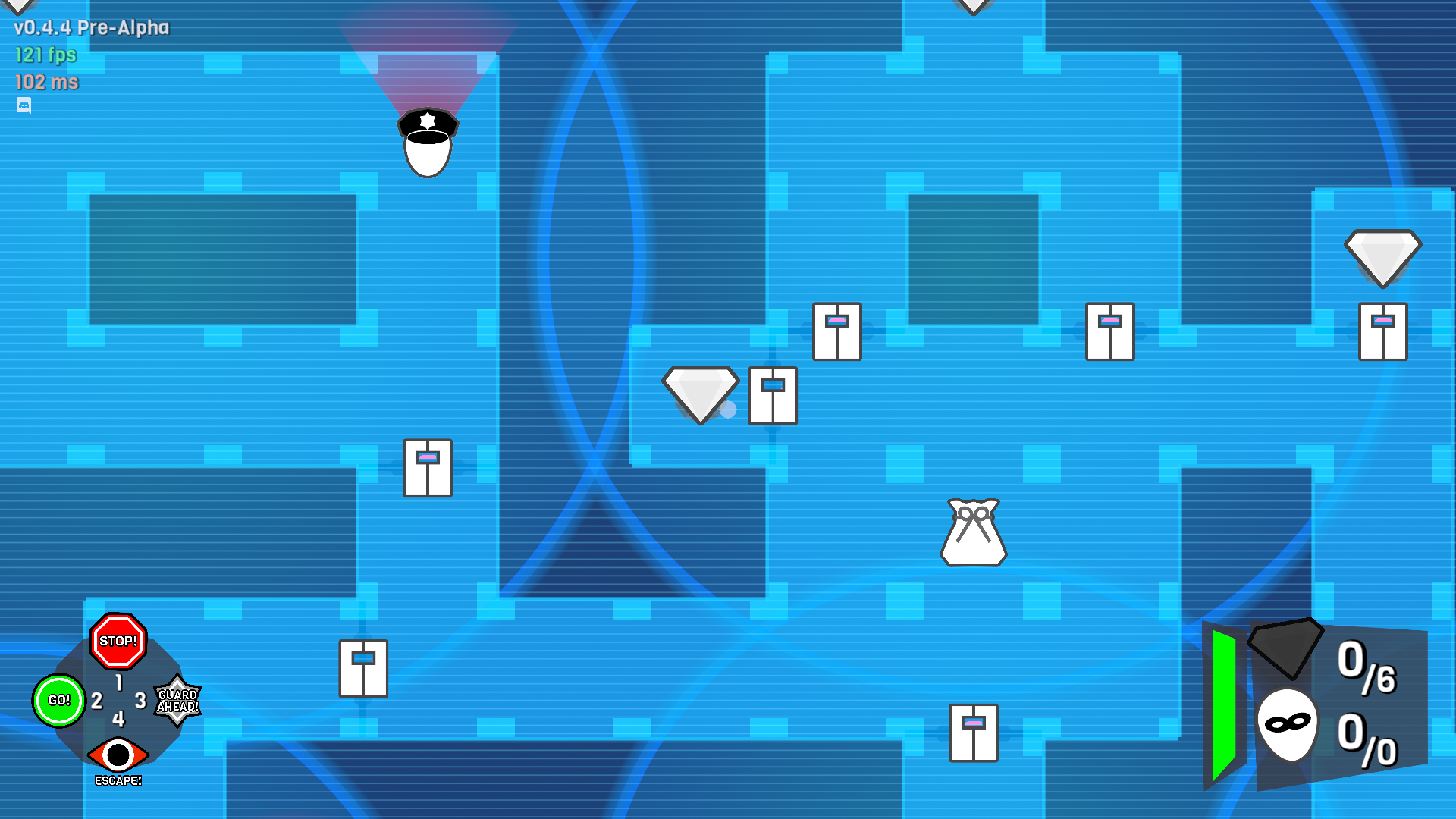 A screenshot of Sneaksters of the map of a level, from the perspective of a Hacker.